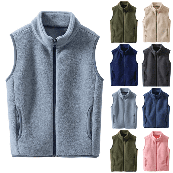 XUNKUSGA Boys Girls Polar Fleece Vest Casual Solid Color Stand Collar Full Zip Sleeveless Fleece Jacket Kids Lightweight Warm Fall Winter Layering Outerwear for Kids Toddler,Size 10-11 Years