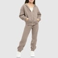 thumbnail image 1 of XUNKUSGA Boys Girls Sweatsuit Set 2 Piece 5-13Y Soft Zip Up Long Sleeve Hooded Sweatshirt and Jogger Sweatpants for Girls Lightweight Solid Color Casual Athletic 2 Piece Set Brown, 1 of 4