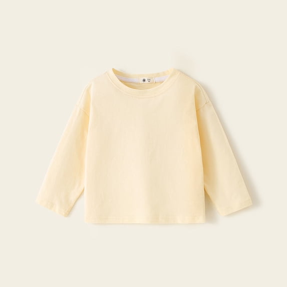 XUNKUSGA Boys Girls T Shirts 1-9Y Soild Color Long Sleeve Crewneck Boys Undershirts Soft Cotton Girls Undershirts Lightweight Casual Tops for Kids Comfortable Bottom Hem Base Layer Shirt Beige