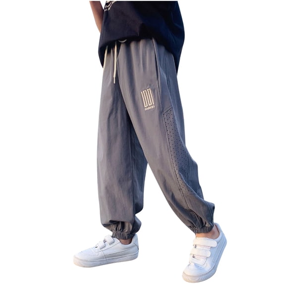 XUNKUSGA Boys Jogger Pants Lightweight Side Mesh Water Resistant Athletic Long Trousers with Pockets and Drawstring for Camping, Hiking & Outdoor Sports