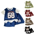 thumbnail image 1 of XUNKUSGA Boys' Summer 6M-10Y Imitation Two-Piece Outfit, Loose Jersey Short Sleeve & Shorts, Casual Outdoor Sports Kids Tracksuit, Comfortable for Daily Play,Green, 1 of 5