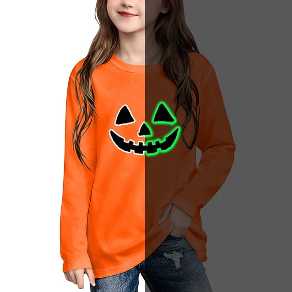 XUNKUSGA Boys Sweatshirts Halloween Glow In The Dark Long Sleeve Crewneck Girls Sweatshirt Casual Fashion Pumpkin Face Graphic Pullover Top for Kids 3 Years