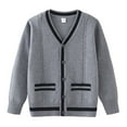 thumbnail image 1 of XUNKUSGA Boys Uniform Sweater 3-13 Years Fashion Color Blocked Boys Pullover Sweater V Neck Button Down Boys Cardigan Sweater Loose Long Sleeve Boys Cardigan with Pocket Gray, 1 of 5