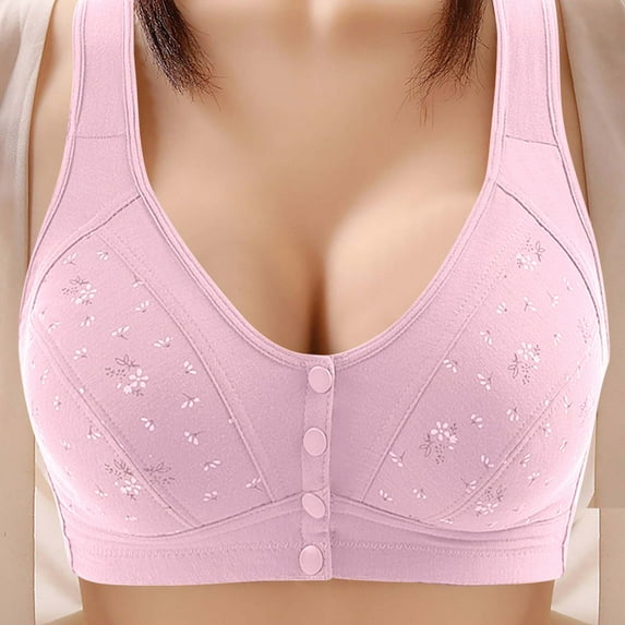 XUNKUSGA Bras for Women Front Snap Closure Wireless Plus Size Bra Floral Soft Cotton Oversized Bralette for Older Women S-4XL