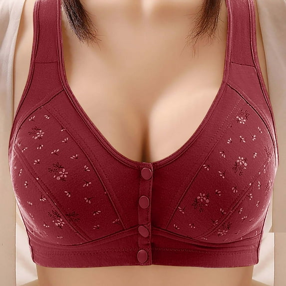 XUNKUSGA Bras for Women Front Snap Closure Wireless Plus Size Bra Floral Soft Cotton Oversized Bralette for Older Women S-4XL