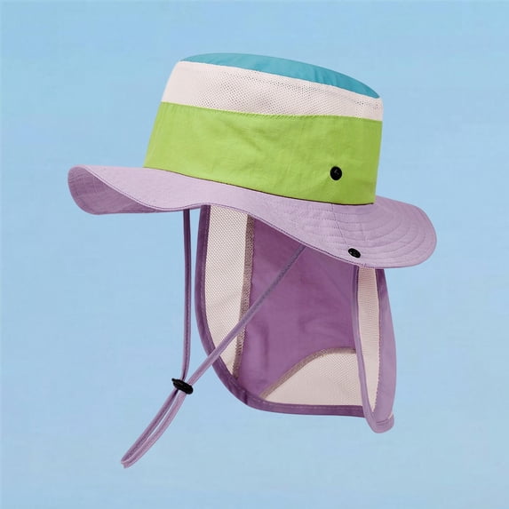 XUNKUSGA Bucket Hat Fashion Color Block Quick Dry Sun Hat with Chin Strap Adjustable and Neck Flapsummer Upf 50+ Sun Protection Beach Hat for Boys Girls,Purple,Free Size