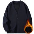 thumbnail image 1 of XUNKUSGA Cardigan Sweaters for Men Solid Color Fleece Cardigan Sweater Loose Chunky Warm Fall Sweater Lightweight Button Down Long Sleeve V Neck Fall Outerwear M-4XL Blue, 1 of 3