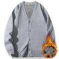 thumbnail image 1 of XUNKUSGA Cardigan Sweaters for Men Solid Color Fleece Cardigan Sweater Loose Chunky Warm Fall Sweater Lightweight Button Down Long Sleeve V Neck Fall Outerwear M-4XL Gray, 1 of 3