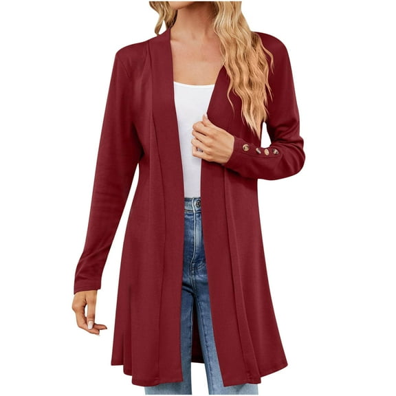 XUNKUSGA Cardigan for Women Lightweight Casual Comfortable Long Dressy Women's Long Cardigan Solid Color Soft Stretchy Front Open Drape Fall Cardigan S-2XL Red