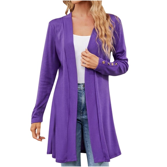 XUNKUSGA Cardigan for Women Lightweight Casual Comfortable Long Dressy Women's Long Cardigan Solid Color Soft Stretchy Front Open Drape Fall Cardigan S-2XL Purple
