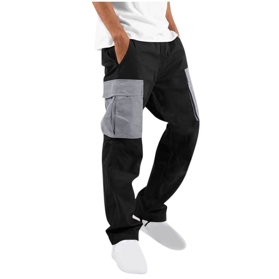 XUNKUSGA Cargo Pants for Men Baggy Straight Leg Elastic Drawstring Waist Mens Casual Cargo Fashion Color-Block Multi-Pocket Sweatpants for Men Outdoor Fitness S-3XL