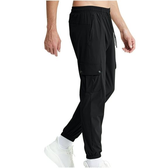 XUNKUSGA Cargo Pants for Men Drawstring Elastic Waist Joggers for Men Stretch Relaxed Fit Hiking Pants Lightweight Casual Tapered Sweatpants with Flat Pockets M-3XL
