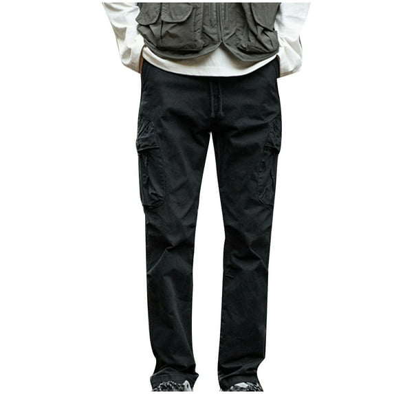 XUNKUSGA Cargo Pants for Men Elastic Waist Slim Fit Work Pants for Men Cotton Casual Solid Color Sweatpants for Men Fashion Straight Leg Streetwear Men's Pants M-5XL