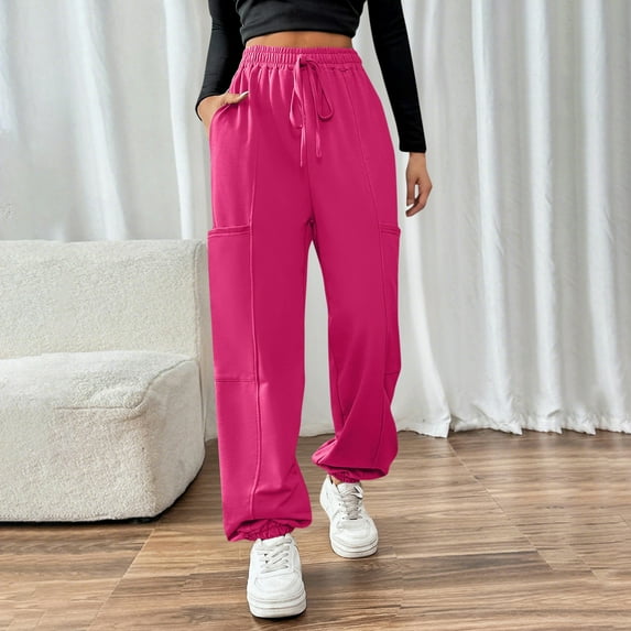 XUNKUSGA Cargo Sweatpants for Women High Waisted Soft Baggy Sweatpants Fashion Elastic Waist Draw Rope Athletic Jogger With Pockets 2025 Casual Trendy Pants Fall Outfits S-2XL