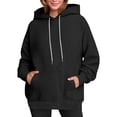 thumbnail image 1 of XUNKUSGA Cat Ear Hoodie for Wome Casual Solid Color Drawstring Pullover Hoodies with Pocket Loose Long Sleeve Drop Shoulder Hooded Sweatshirt Women S-2XL Black, 1 of 8