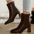 thumbnail image 1 of XUNKUSGA Chelsea Boots Women Fashion Square Toe Rear Zipper Boots for Women Comfortable Chunky Heel Mid Calf Womens Boots Casual Solid Color Winter Short Boots 5.5-8.5 Brown, 1 of 7
