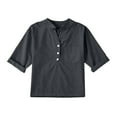 thumbnail image 1 of XUNKUSGA Children Cotton Linen Henley Shirt Casual Button Down Shirt Short Sleeve Tops Solid Color Beach Shirt Tee Tops 5-14 Years, 1 of 4