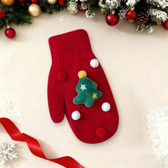 XUNKUSGA Christmas Mittens for Women Winter Fleece Lined Womens Mittens Fashion Cartoon 3D Winter Mittens for Men Warm Thickened Gloves for Cold Weather Red