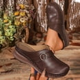 thumbnail image 1 of XUNKUSGA Clogs for Women Comfortable Slip On Closed Toe Mules Shoes Summer Casual Leather Walking Shoes Women Classic Backless Low Wedge Sandals for Women with Adjustable Hook Loop 5.5-9.5 Brown, 1 of 9
