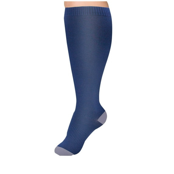 XUNKUSGA Compression Socks for Women Wide Calf Womens Socks Plus Size Nylon Knee High Socks Baseball Soccer Softball Socks for Men Casual Color Block Running Socks 2XL-4XL Blue