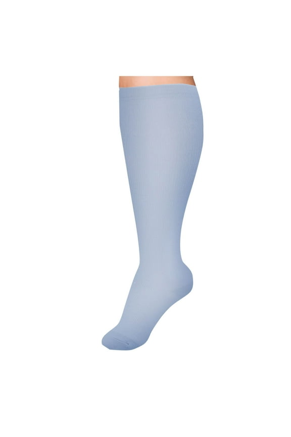 Compression Socks for Women Wide Calf Womens Socks Plus Size Nylon Knee High Socks Baseball Soccer Softball Socks for Men Casual Solid Color Running Socks 2XL-4XL Blue