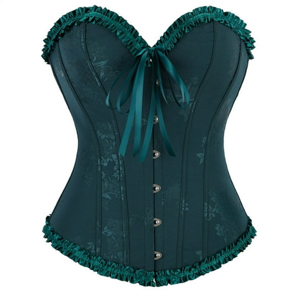 XUNKUSGA Corset Tops for Women Renaissance Lace Up Trim Corset Top Victorian Floral Steel Boned Corset Bustier Push Up Body Shaper Tummy Control XS-2XL Green