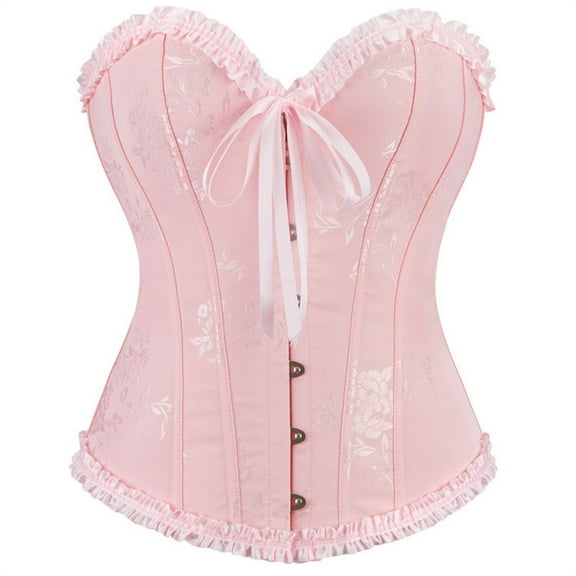 XUNKUSGA Corset Tops for Women Renaissance Lace Up Trim Corset Top Victorian Floral Steel Boned Corset Bustier Push Up Body Shaper Tummy Control XS-2XL Pink