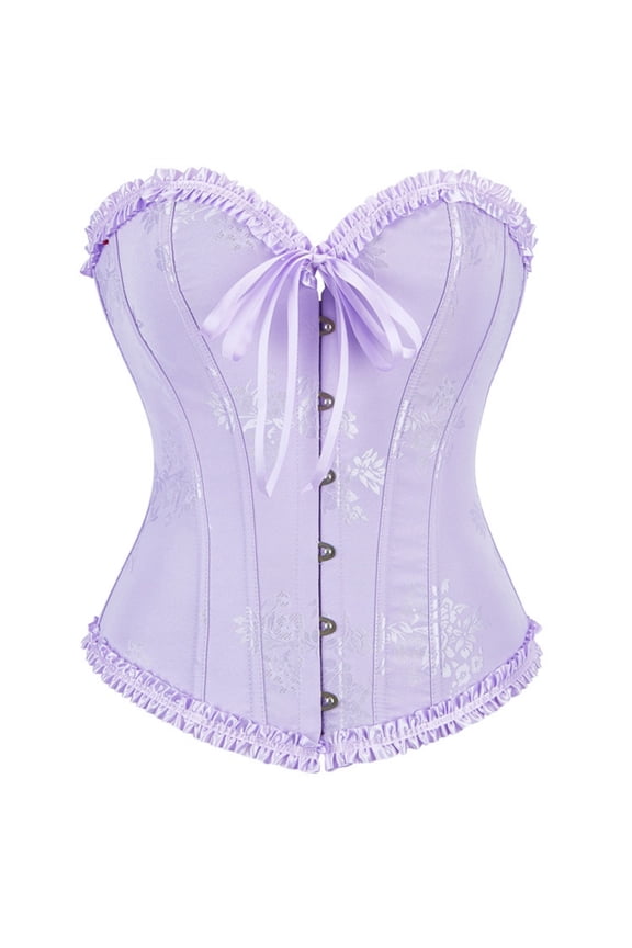 Corset Tops for Women Renaissance Lace Up Trim Corset Top Victorian Floral Steel Boned Corset Bustier Push Up Body Shaper Tummy Control XS-2XL Purple