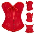 thumbnail image 1 of XUNKUSGA Corset Tops for Women Renaissance Lace Up Trim Corset Top Victorian Floral Steel Boned Corset Bustier Push Up Body Shaper Tummy Control XS-2XL Red, 1 of 7