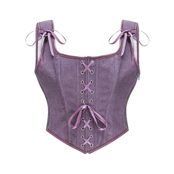 XUNKUSGA Corset Tops for Women Lace Up Tie Front Renaissance Corset Vintage Solid Color Corset Top Adjustable Straps Trim Corset Bustier S-2XL
