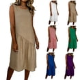 thumbnail image 1 of XUNKUSGA Cotton Line Sundresses for Women Soild Crew Neck Short Sleeve Womens Dresses Loose Casual Long Dresses Breathable Comfortable Midi Dresses,White, 1 of 7