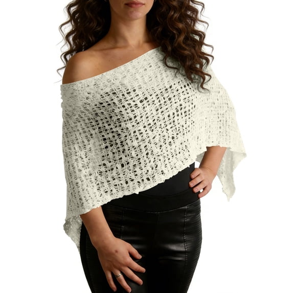 XUNKUSGA Cover Ups for Swimwear Women Fashion Off-The-Shoulder Openwork Crochet Poncho Tops for Women Summer Sun Protection Beach Cover Up,Beige,Free Size