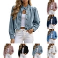 thumbnail image 1 of XUNKUSGA Cropped Denim Jacket for Women Vintage Stand Collar Puff Long Sleeve Button Down Short Jean Jacket Women Fashion Gathered Back Lightweight Jacket Pink S, 1 of 6