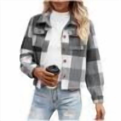 XUNKUSGA Cropped Women Jackets Fashion Plaid Flannels Shackets for Women Casual Button Down Long Sleeve Lapel Collars Fall Clothes with Pocket S-2XL Black