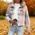 thumbnail image 1 of XUNKUSGA Cropped Women Jackets Fashion Plaid Flannels Shackets for Women Casual Button Down Long Sleeve Lapel Collars Fall Clothes with Pocket S-2XL Pink, 1 of 4
