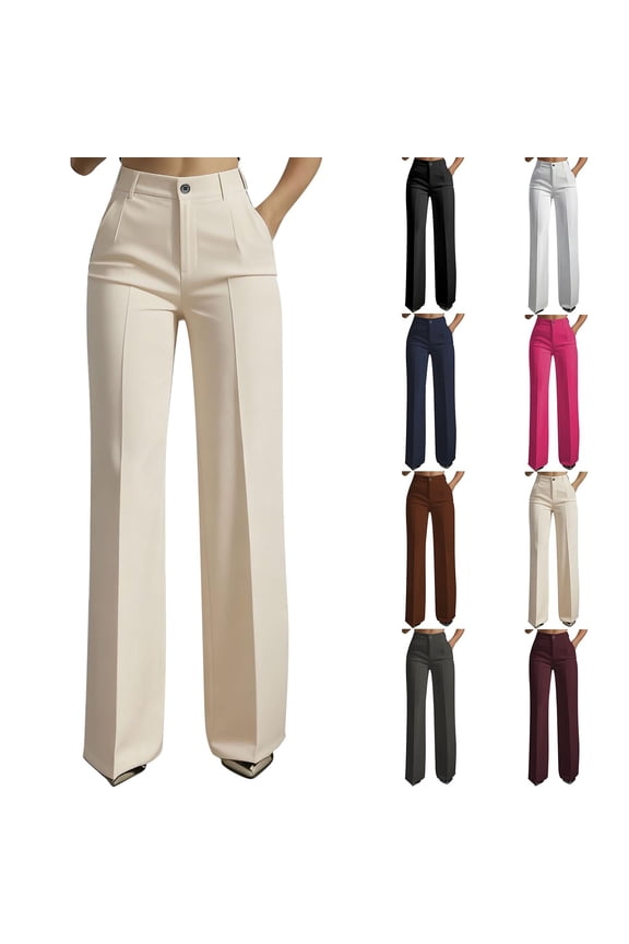 Dress Pants Women Business Casual High Waisted Wide Leg Pants Woman Classic Spring Summer Straight Leg Button Slacks Pants for Wome with Pockets,Black,S