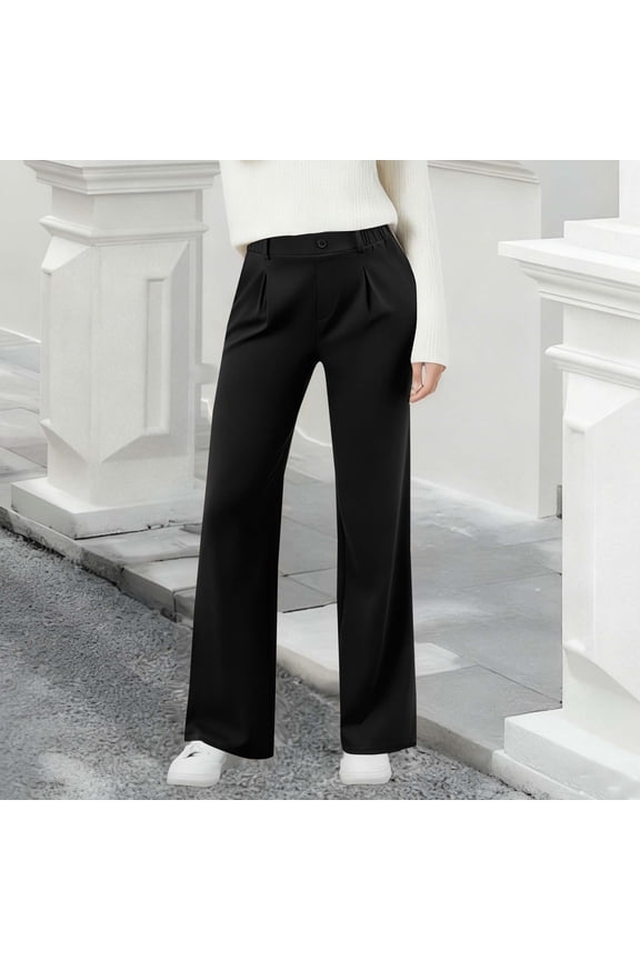 Dress Pants Women Casual Soild Color Elastic High Waisted Work Pant Fashion Front Pleats Pull On Work Pants Women Business Casual Wide Leg Trousers with Pockets