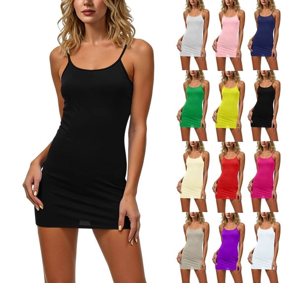 XUNKUSGA Dress for Women Fashion Full Slip Adjustable U Neck Spaghetti Strap Cami Dress Classic Soild Color Tummy Control Mini Dress for Party,Gray,2XL