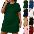 thumbnail image 1 of XUNKUSGA Dresses for Women Fashion Solid Plus Size Dresses Classic Basic Short Sleeve Crew Neck T Shirt Dress Trendy Slim Fit Shirt Mini Dresses L-5XL,Pink, 1 of 7