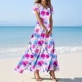 thumbnail image 1 of XUNKUSGA Dresses for Women Floral Ruffled Flutter Short Sleeve V-Neck Long Dress Fashion Casual Boho Flowy Dress Flutterlightweight Breathable Party Dress S-3XL,Multicolor, 1 of 4