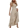 thumbnail image 1 of XUNKUSGA Dresses for Women 2025 Elegant Classy Floral Maxi Sundress V-Neck Ruffle Sleeve Tummy Control Wedding Guest Dresses for women, 1 of 7