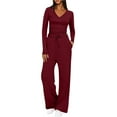 thumbnail image 1 of XUNKUSGA Fall Outfits for Women 2025 2 Piece Sets V Neck Long Sleeve Tops for Women Trendy Wide Leg Pants for Women Casual Matching Loungewear Set S-2XL, 1 of 8