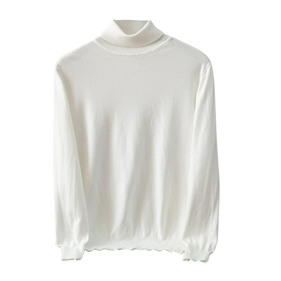 XUNKUSGA Fall Sweaters Slim Fit Long Sleeve Sweaters for Men Lightweight Turtleneck Pullover Sweater Soft Comfortable Solid Color Men Sweater S-2XL White