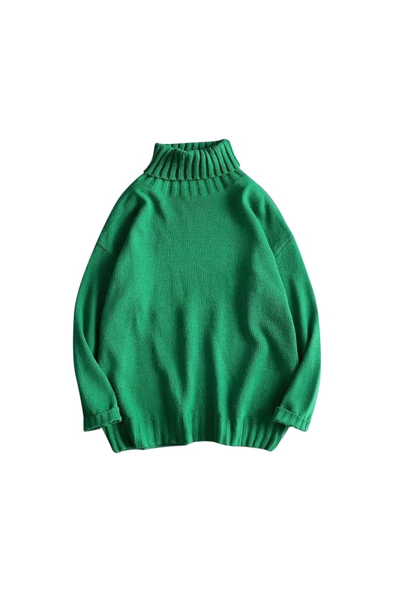 Fall Sweaters for Women Loose Classic Fashion Turtleneck Womens Sweaters Solid Color Long Sleeve Pullover Sweater Winter Soft Thick Knit Sweater M-3XL Green