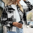 thumbnail image 1 of XUNKUSGA Flannels for Women Fashion Plaid Cropped Shacket Women Long Sleeve Button Down Casual Loose Checkered Fall Coats for Women 2025 S-4XL Black, 1 of 4