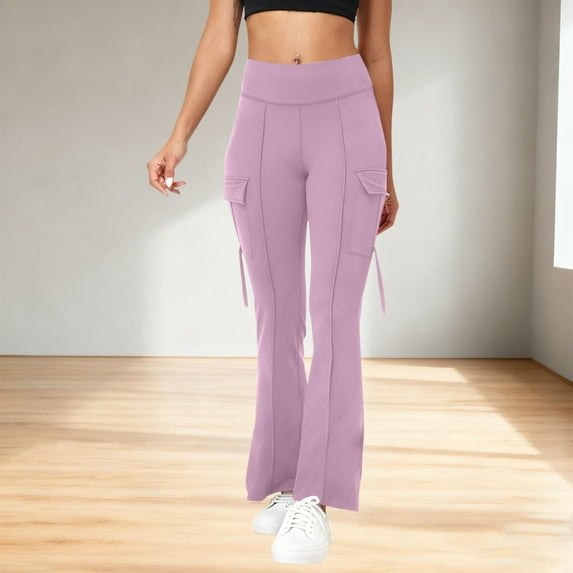 XUNKUSGA Flare Leggings for Women Stretchy High-Waisted Women's Pants Lightweight Butt Lifting Yoga Pants Comfortable Casual Soild Color Slim Fit Pants for Women with Side Pockets S-2XL Purple