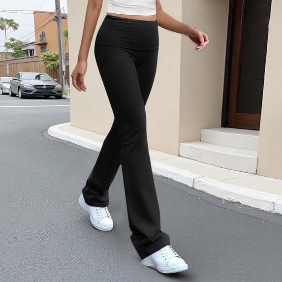 XUNKUSGA Flare Leggings for Women High Waist Comfy Stretch Yoga Pants Women Rise Fold Over Pants for Women Fashion Tummy Control Women's Pants S-2XL