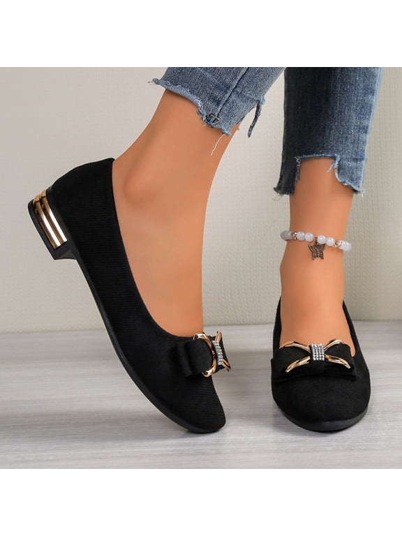 Flats Shoes Women Dressy Comfortable Suede Pointed Toe Wedding Shoes Classic Pumps Shoes Fashion Bowknot Slip On Shoes Women Lightweight Flat Low-Heel Dress Shoes for Women Black