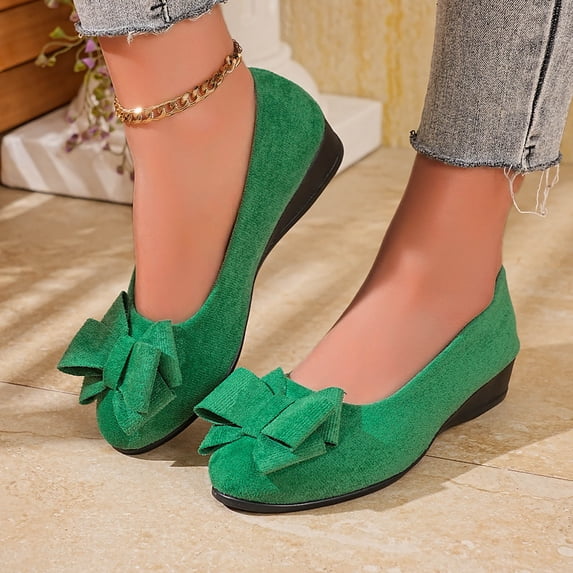XUNKUSGA Flats for Women Fashion Bowknot Ballet Flats Comfort Pointed Toe Dress Shoes Classic Casual Soild Color Suede Slip On Shoes Women for Office Work,Green,7.5