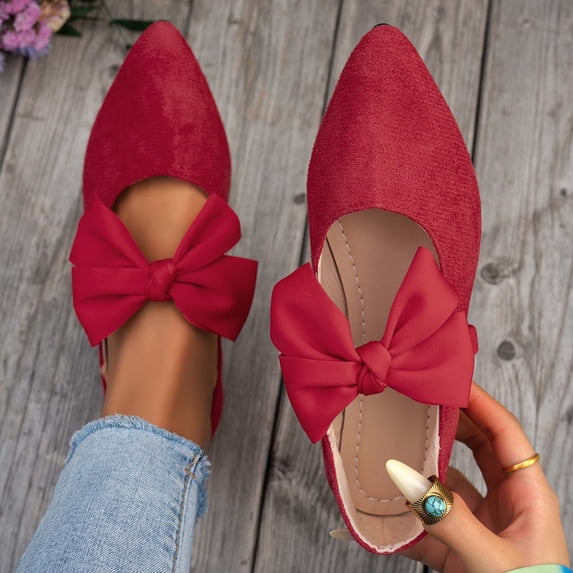 XUNKUSGA Flats for Women Fashion Vintage Pointed Toe Bowknot Ankle Strap Shoes for Women Dressy Casual Comfortable Faux Suede Womens Dress Shoes,Red,6